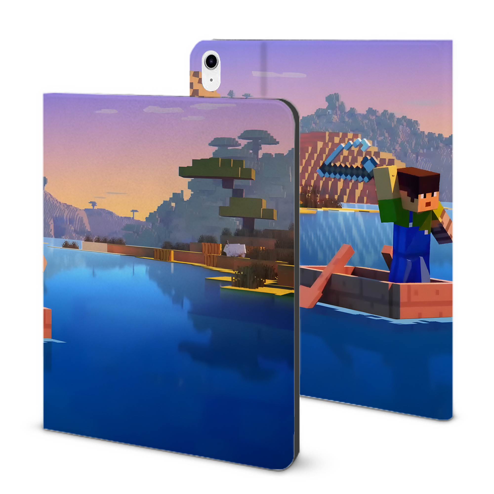 （画像用） マインクラフト ブロックの世界 Minecraft MC Block world IPad ケース ブック型 PUレザー TPU 耐衝撃 軽量 薄型 ペン収納なし 全面保護 IPad 各モデル対応